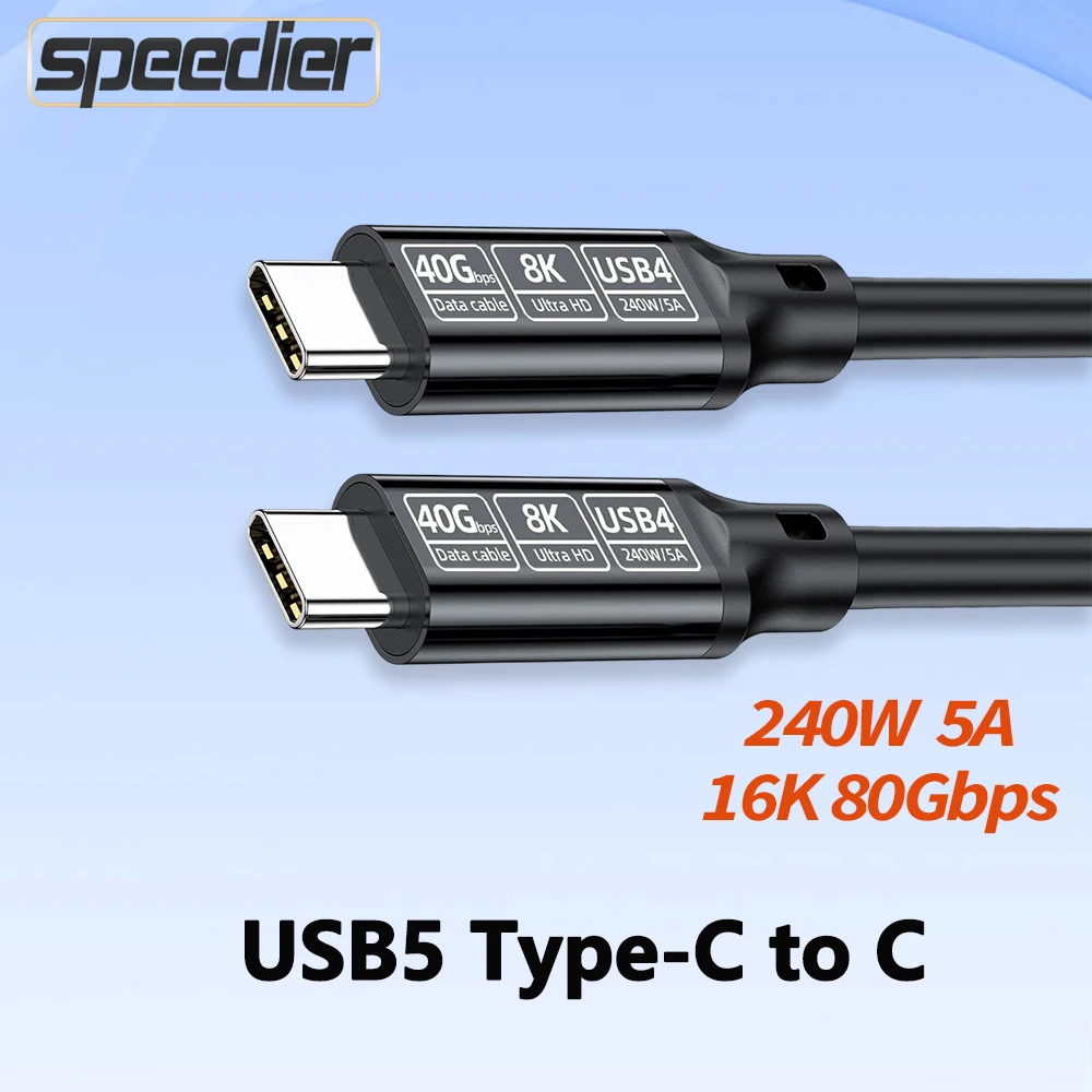 

USB5 4 Type C Cable 16K Video 80Gbps 240W PD3.1 Samung Thunderbolt5/4/3 Fast Charging Full Function USB C To C Data Transfer 1m