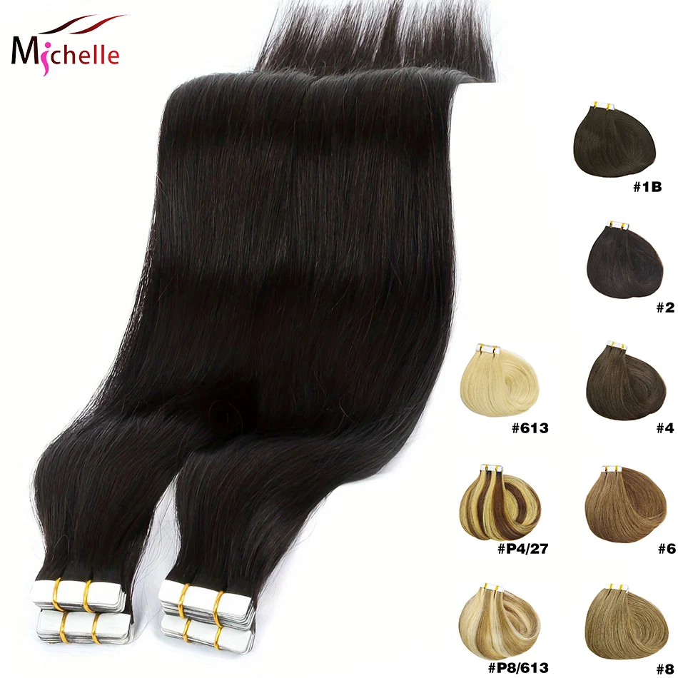 

Натуральные бразильские прямые бесшовные накладные пряди для волос на ленте, 100% человеческие волосы, на клейкой ленте, 20/40/60 шт. для женщин