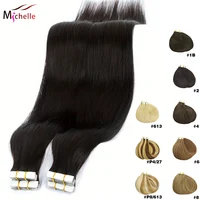 Extensiones de cabello brasileño natural con cinta adhesiva, extensiones de cabello humano 100% con cinta adhesiva sin costuras, 20/40/60 piezas para mujeres