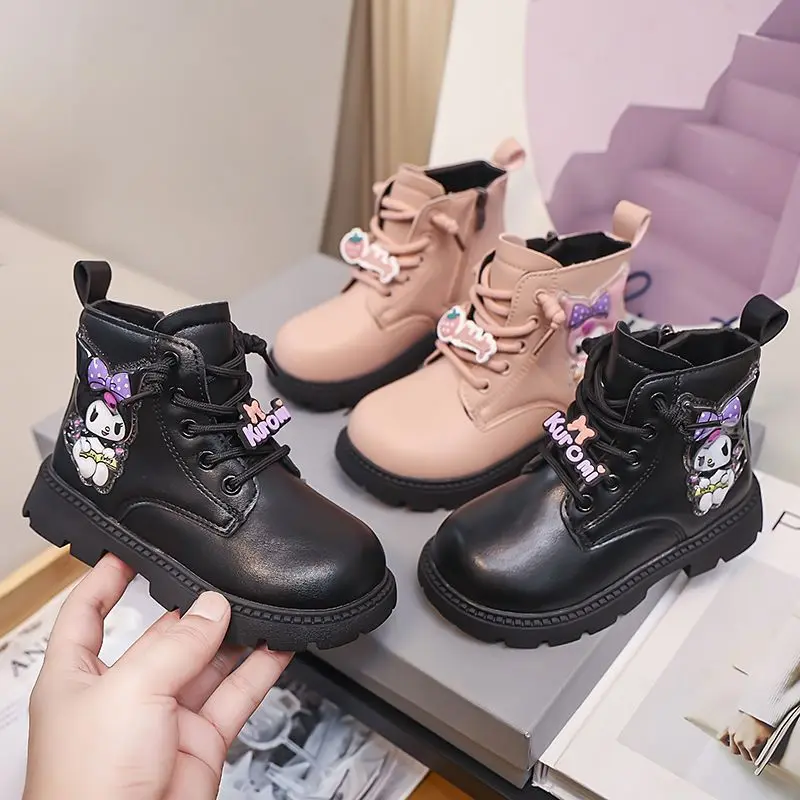 

Детские кроссовки Kawaii Sanrio, милые зимние повседневные хлопковые ботинки Kuromi с высоким берцем, нескользящая милая детская теплая хлопковая обувь для девочек