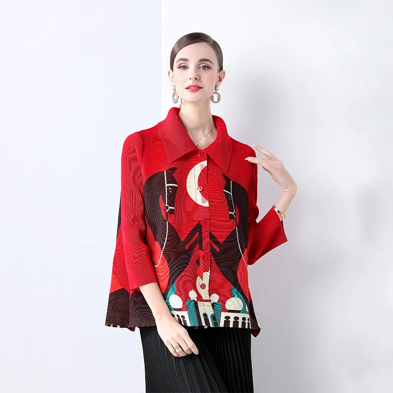 

Pleated Jacket Women's 2025 Spring and Summer New Fashion Lapel Single-breasted Cardigan Foreign Loose and Thin Versatile Shirt
