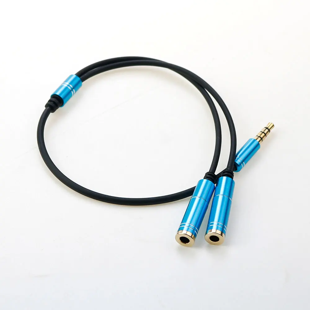 High Fidelity 4-section 3.5 Audio 1/2 Divider Cable Metal Phone Earphone Speaker 3.5mm Public to two female Splitter