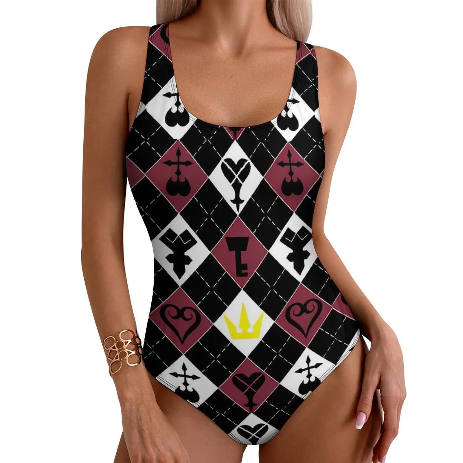 

Playing Cards Swimsuit Kingdom Crown Swimwear One Piece Holiday Swim Bodysuit Backless Monokini Women Push Up Sexy Beachwear