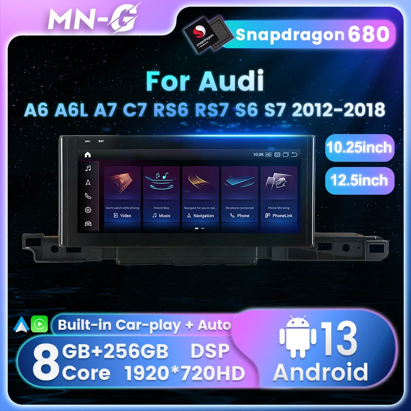 Android 13 All in one Car Radio For radio audi a6 c6 A6L A7 C7 RS6 RS7 S6 S7 Snapdragon680 Multimedia Player bt Wireless Carplay