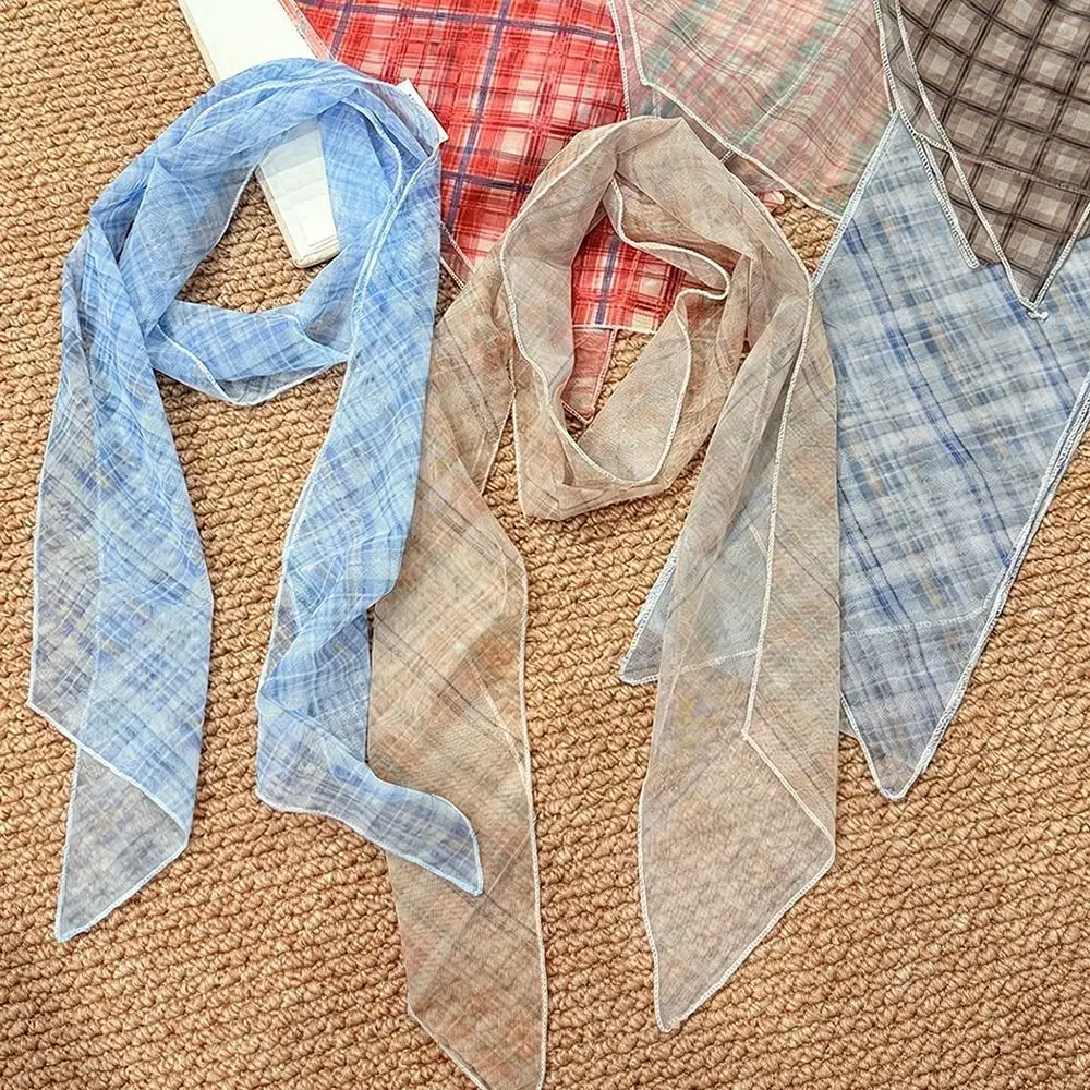 

Gifts lattice Checkered Silk Scarf for Women Long Striped Atmospheric Belt Long Ribbon Neck Tie Scarf Thin Women Summer Scarf