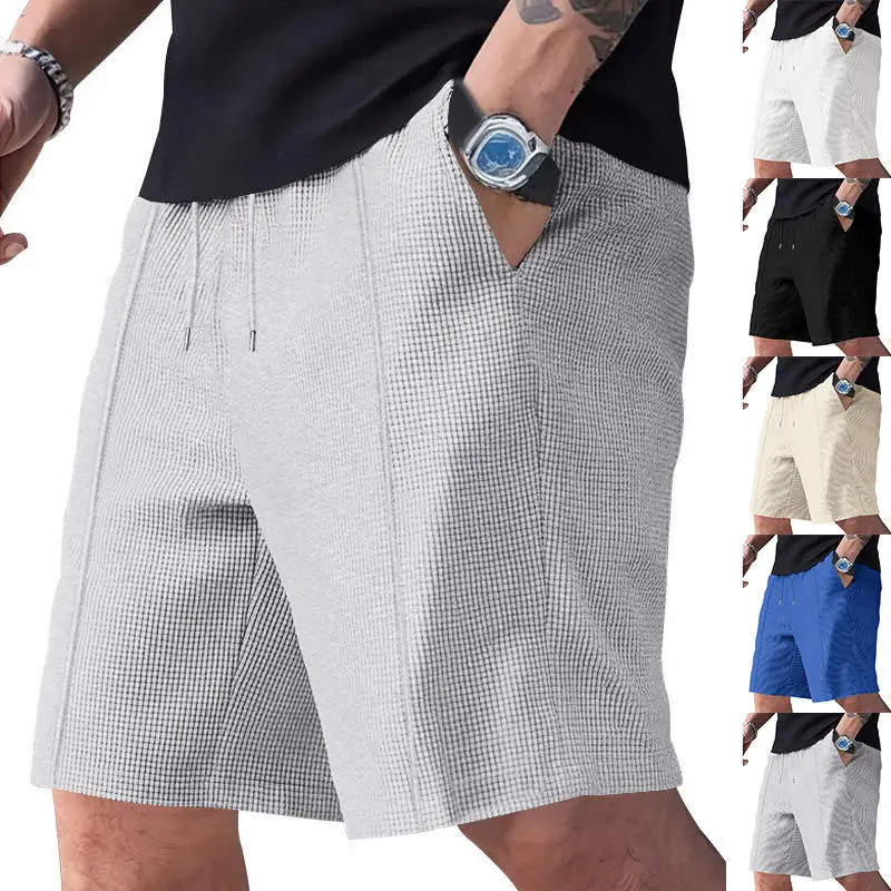 

Men's Summer Casual Sports Shorts Beach Vacation Five-Quarter Length Drawstring Breathable Loose Fit Tennis Club Fiber Material