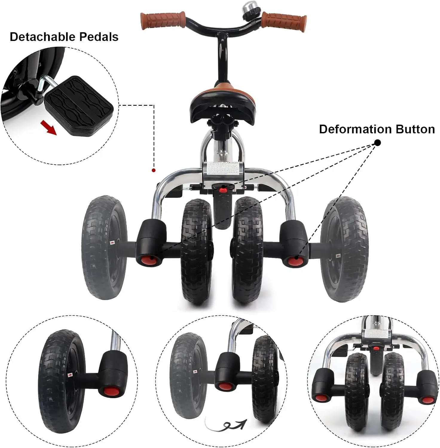 Triciclo per bambini dai 2 ai 5 anni, 3 in 1 bici pieghevole per bambini per ragazzi e ragazze, triciclo per bici per bambini con pedale staccabile