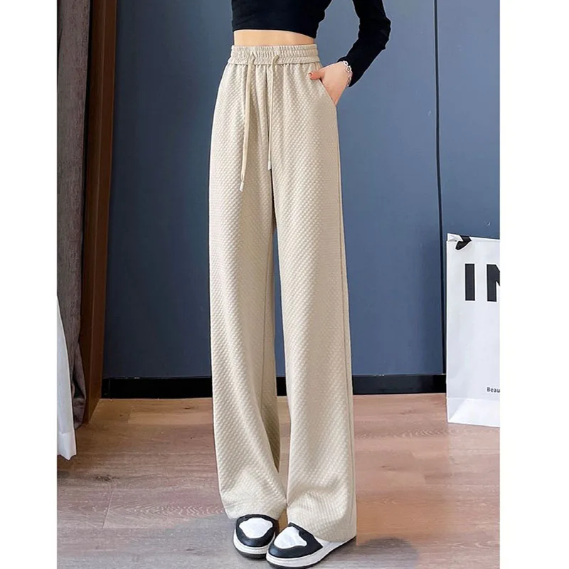 Fashion Casual Drawstring High Waist Wide Leg Pants Women's Clothing Loose All-match Solid Color Simplicity Trousers for Female