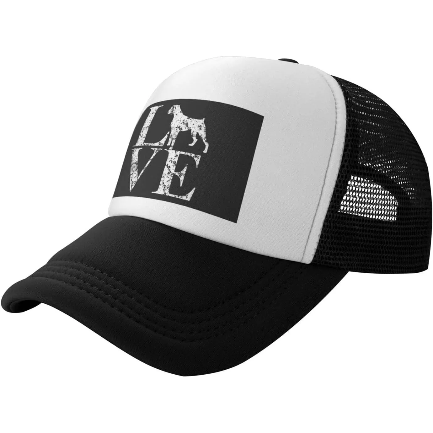 Boxer Dog Love Graphic Trucker Hat Unisex Polyester Mesh Snapback Cap Casual Outdoor