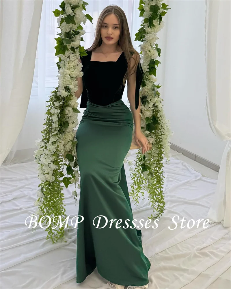 BOMP Simple Mermaid Evening Dresses Black Velvet Emerald Green Skirt Arabic Women Formal Party Dress Prom Gowns Customized