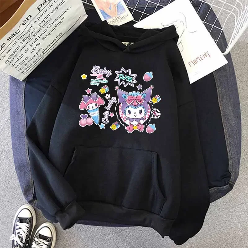 

Hello Kitty Kuromi Women's Fashion Fall Clothing Street Hoodies Y2K Tops Long Sleeves Large Street Size Pullovers