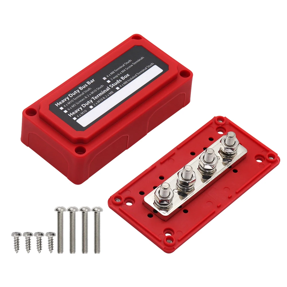 M8 Bus Bar Box Board 48V 300A 4 Way High Current Busbar Cable Organizer Box Boat Auto Max Connection Amplifier Power Case Parts