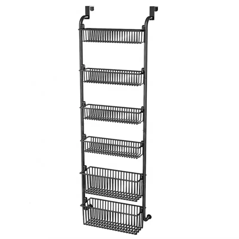 

6-Layer Basket Iron Hanging Spice Rack Behind Door Storage Rack Bathroom Kitchen Metal Pantry Rack