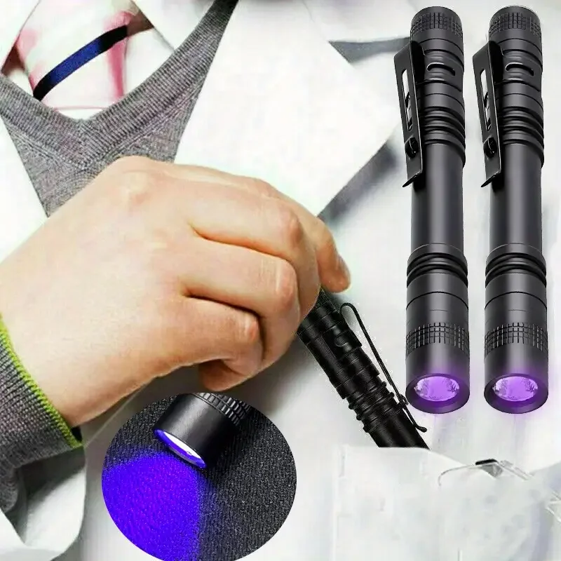 395nm UV Flashlight Ultraviolet Torch With Pen Clip Portable Violet Light Pet Urine Scorpion Detector UV Lamp Use AAA Batteries