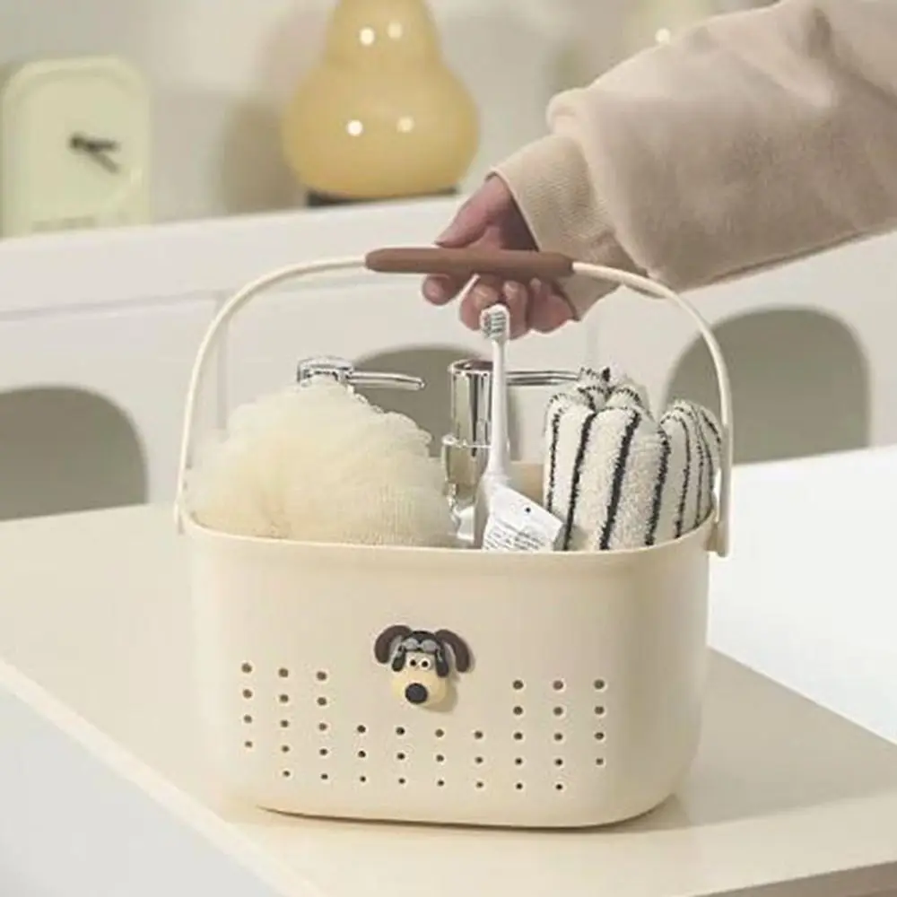 Portable Plastic Shower Basket Large Capacity Hollow Tote Toiletry Basket with Handles Bath Drain Basket Dormitory