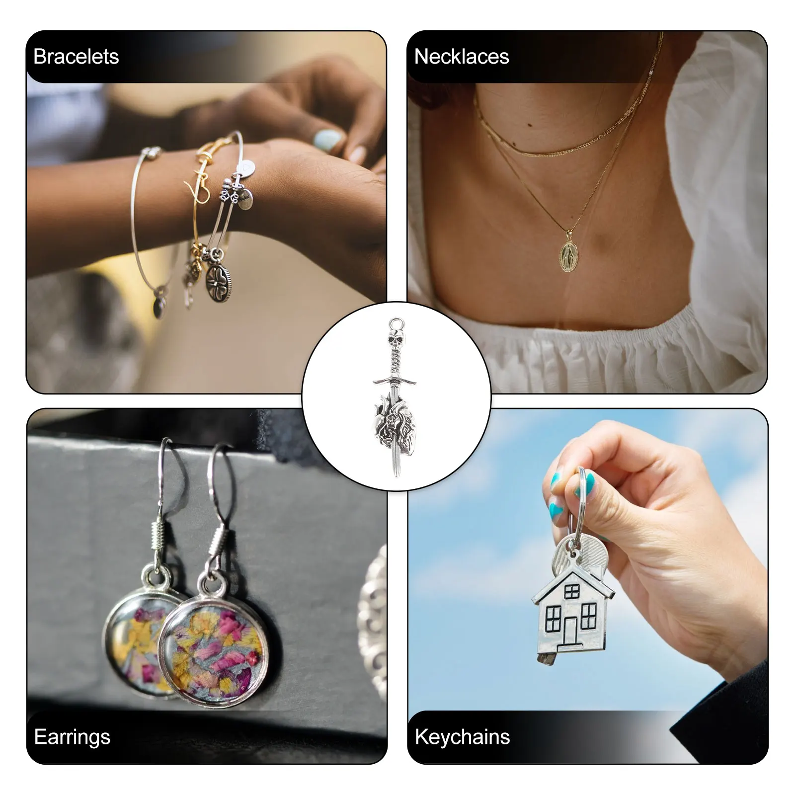 

10 Pcs Skull Pendant Halloween Charms Jewelry Crafts Metal Bracelet Necklace Earring Handbag Charm Dad Friend