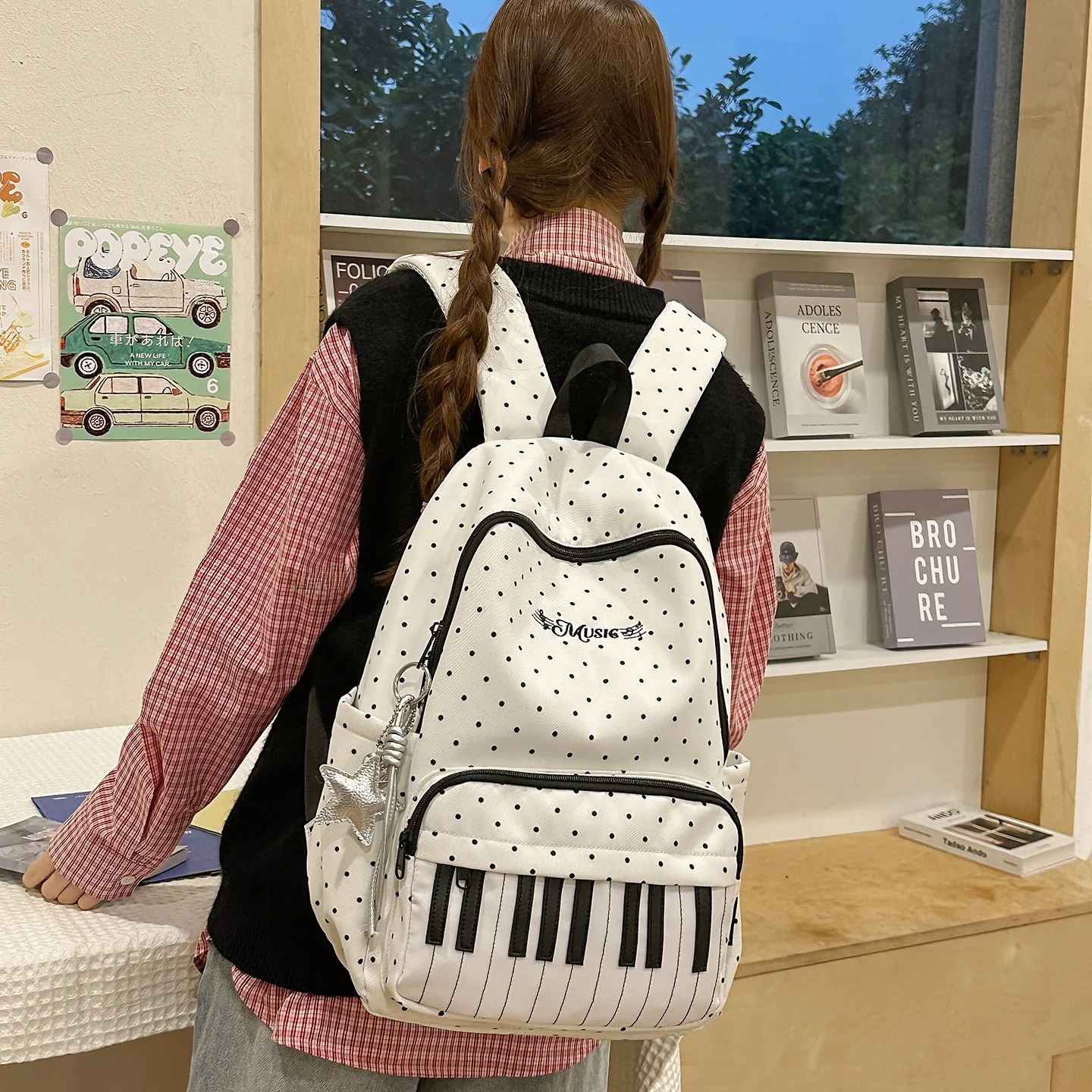 High School Girls Piano Dual Shoulder Bag Stylish High Aesthetic Value College Student Backpack Simple Elegant Women's Bag
