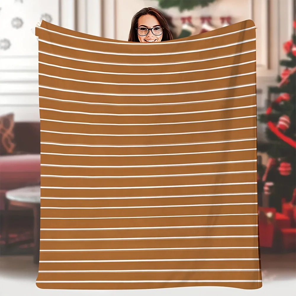 1pc Extra Large 60x80 Inch Soft Warm Throw Blanket - Heavy-Duty Over Ply Construction, Brown Background with Vertical stripe