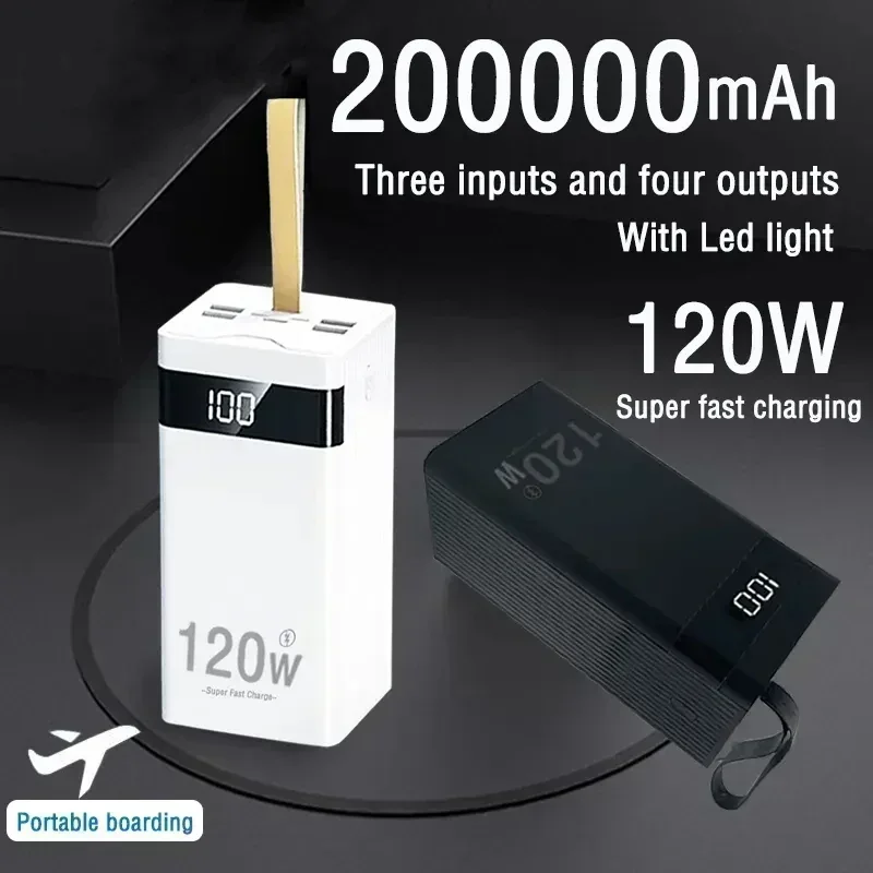 120W large capacity power bank 200000mAh fast charging power bank portable battery charger suitable for iPhone, Samsung, Huawei