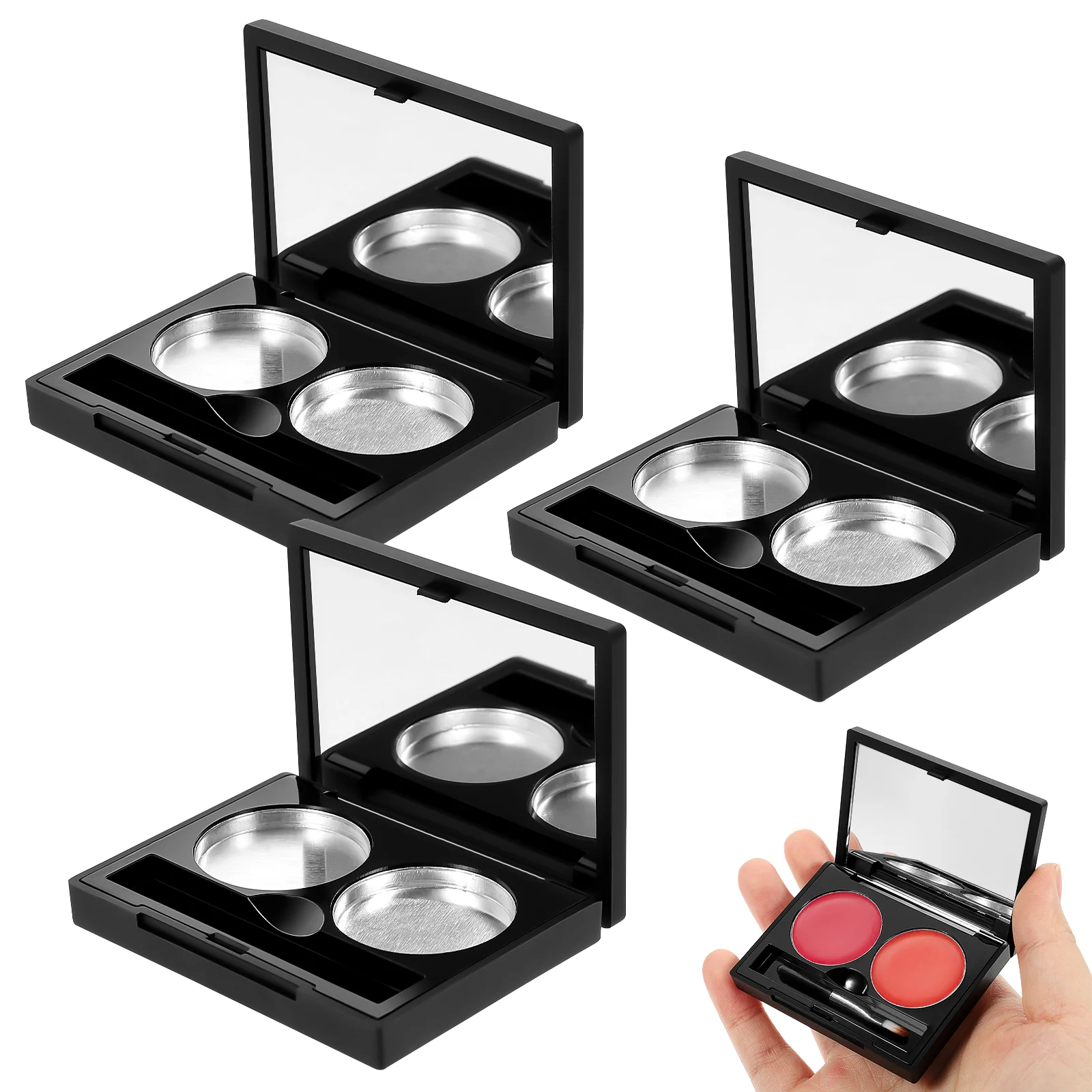 Paleta de maquillaje Caja doble Caja de almacenamiento de sombra de ojos Lápiz labial Negro