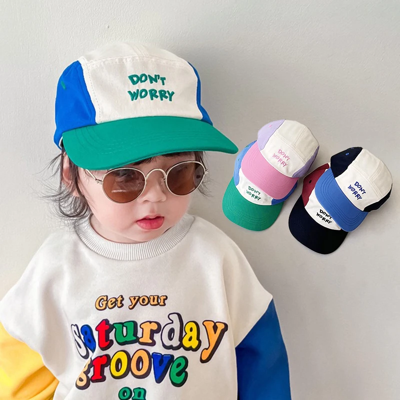 Patchwork Baby Boys Girls Peaked Caps For Kids Short Brim Casual Sun Hat Simple Letter Embroidery Children Baseball Cap