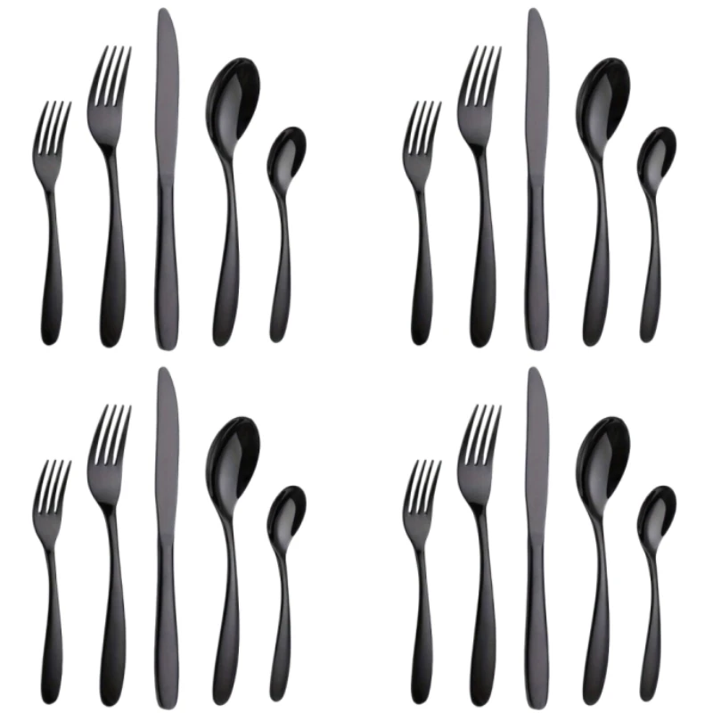 20 black stainless steel knives, forks, spoons, safe and reliable material, suitable for family use, is a high-end tableware