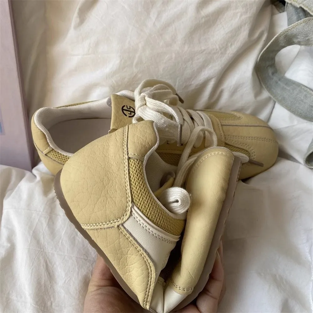 Women Casual Fashion Breathable Loafers Walking Mesh Lace-Ups  Flat Sneakers Woman Gym Vulcanized Shoes White Female Footwear
