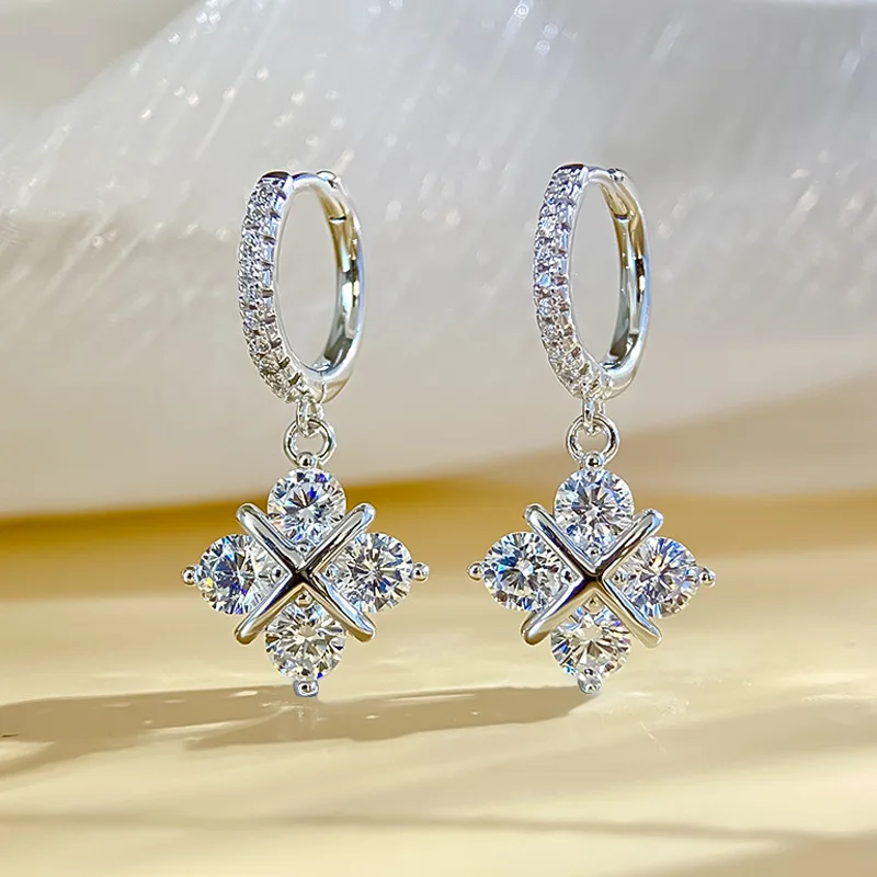 

2.4ct Moissanite Platinum Pt950 Drop Earrings for Women Cross Pattern Ear Stud Lover Gift Wedding Fine Jewelry Wholesale