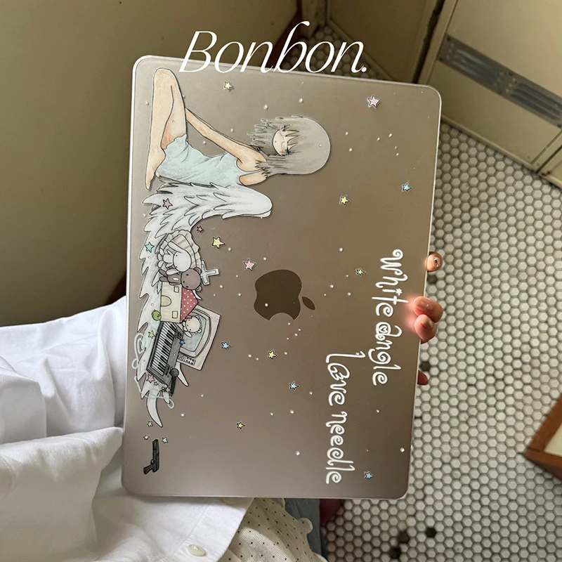 Cute Angel Girl Laptop Case For Apple Macbook 15 inch 2025 M5 Air 15 13 13.6 Inch For M4M3M2M1 Chip Pro 13 Air 13 Crystal Cover