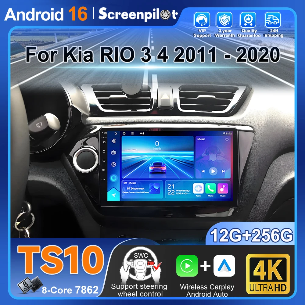 Radio para Auto Android 16 para Kia Rio 3 4 2011 2012 2013 2014 2015 - 2020, Car Play, Android Auto, Qled, Wifi 5g, Qled Inalámbrico, GPS para Auto