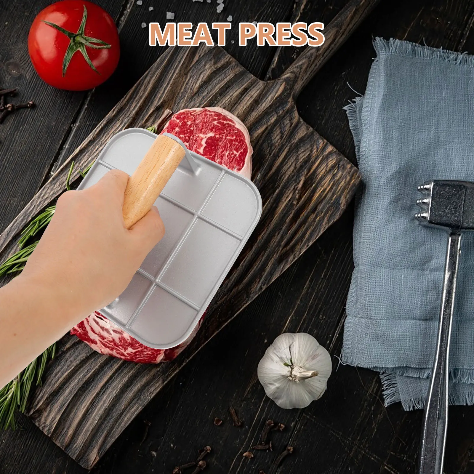 

Burger Patty Maker Heavy Duty Aluminum Alloy Kitchen Gadget Wood Handle Smooth Surface Practical Design