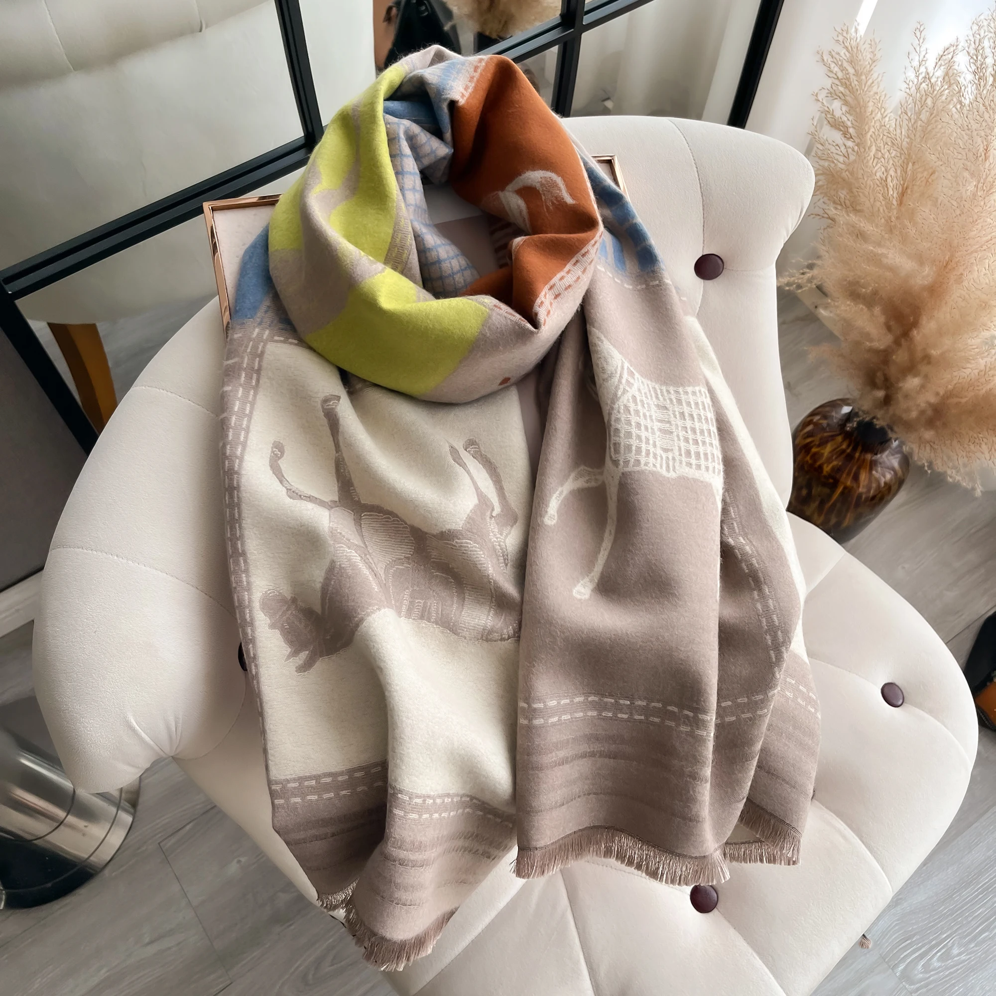 Marke Pferd Druck Schal Pashmina Kaschmir Reise Decke Schal Komfortable Wrap Schal Herbst Winter Elegante Kältebeständig Warme Narbe – Detail 14