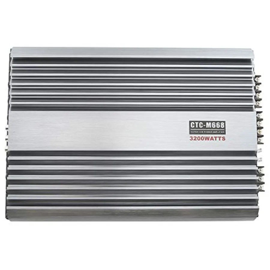 

Car audio amplifier for stereo and bass subwoofer use, aluminum alloy housing, black color, 3200W peak power output