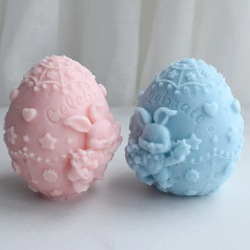 Carve Rabbit Egg Silicone Candle Mold 3D Cartoon Animal Soap Plaster Epoxy Make DIY Bunny Chocolate Ice Baking Tool Holiday Gift