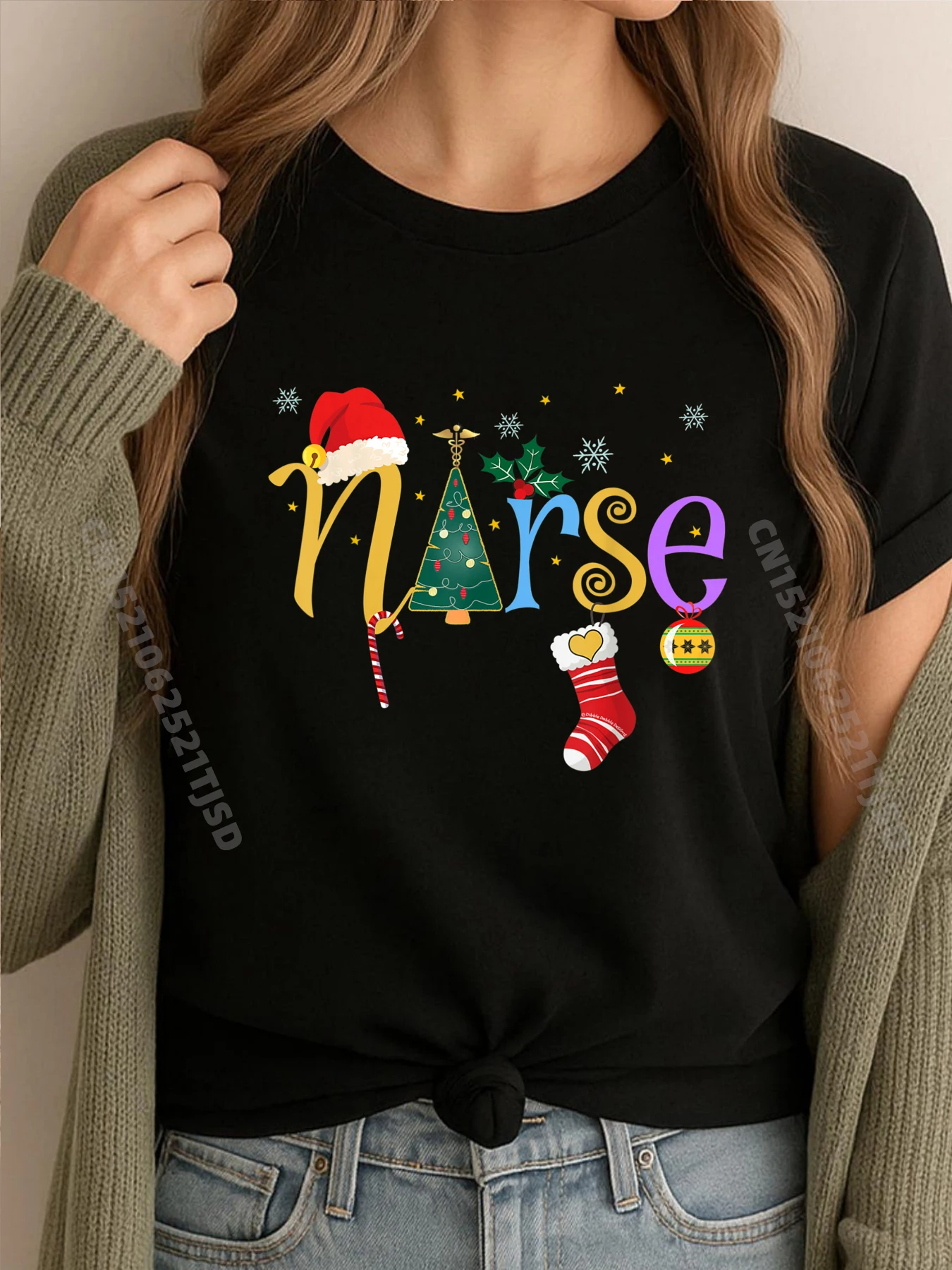 

Красивая рождественская медсестра с символом медсестры, рождественские рубашки с рисунком медсестры, женские футболки Camisetas Hombre