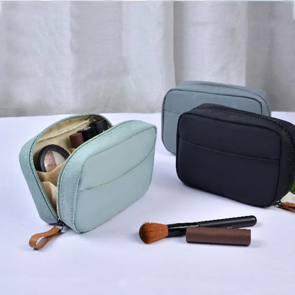 Portable Large Capacity With Pouch Cream Color Zipper Shell Makeup Bags Partition Bag Square Cosmetic Bag Korean Storage Bags