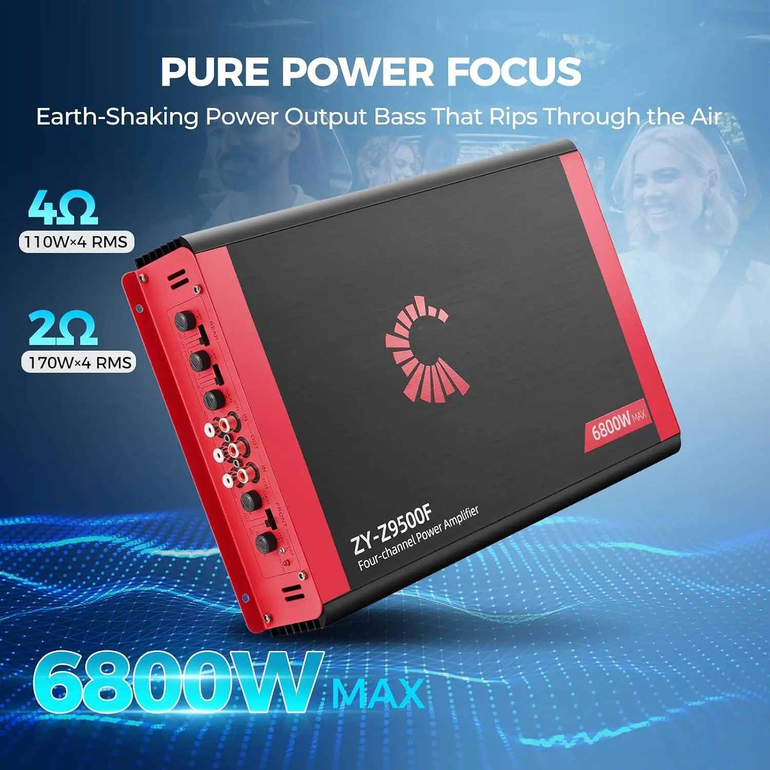 2026 2400W Max 4 Channel Car Amplifier Class AB 4x170W RMS At 2 Ohm 2 Bridged Channels 340W Car Audio Power Amp
