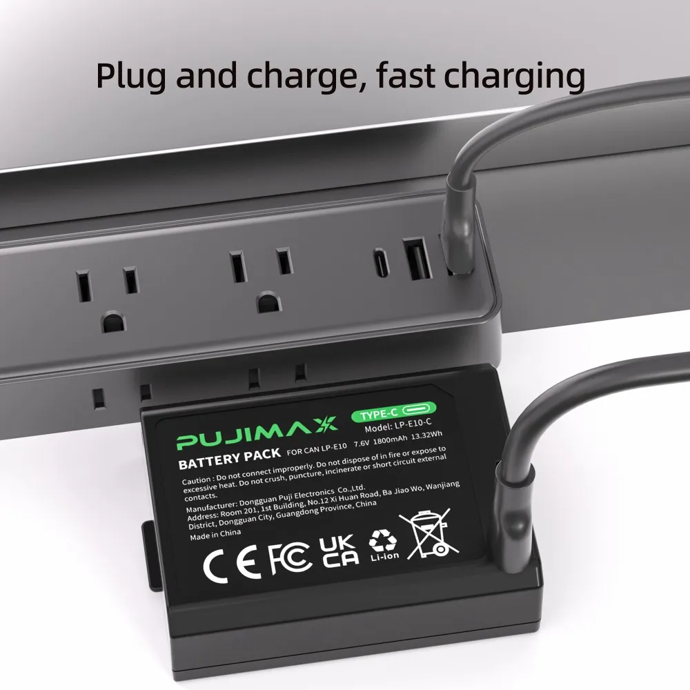 

PUJIMAX LP-E10 LPE10 Battery For Canon EOS Rebel T3 T5 X50 X70 1100D 1300D 1200D 3000D 4000D Camera With USB-C Charging Port