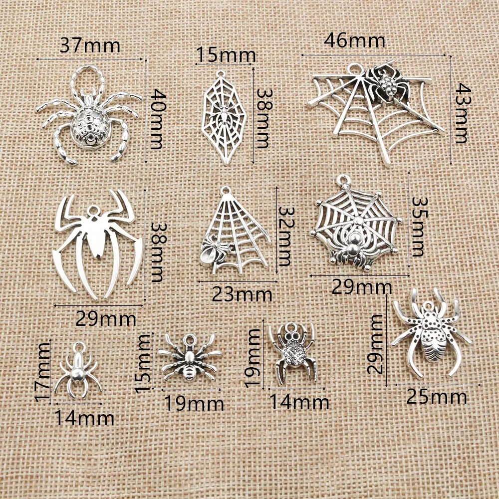 10-20pcs Antique Silver Plated Spider Handmade Charms Pendant DIY Jewelry Making Accessories Findings for Bracelet Necklace