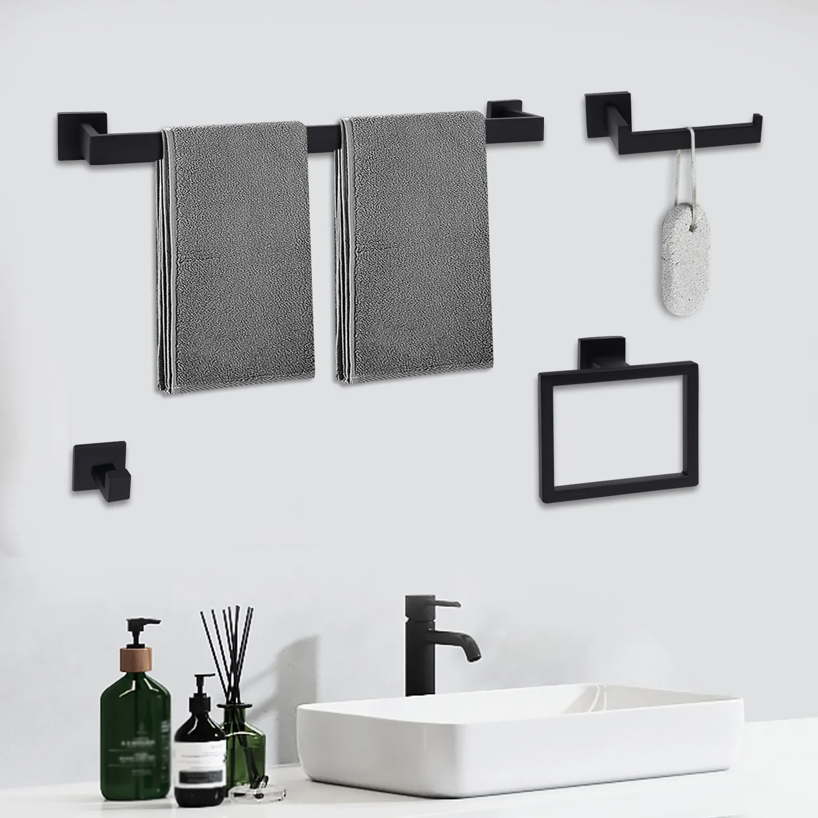 4 قطع مجموعة أجهزة الحمام مجموعة ملحقات الحمام شريط المناشف حامل ورق المرحاض #2