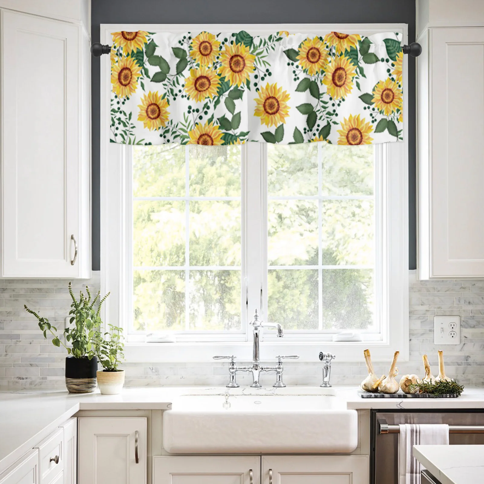 Valances for Windows Kitchen Living Room Small Window Valance Sunflower 1 PanelSmall Country Wooden Flower Curtain for Bathroom