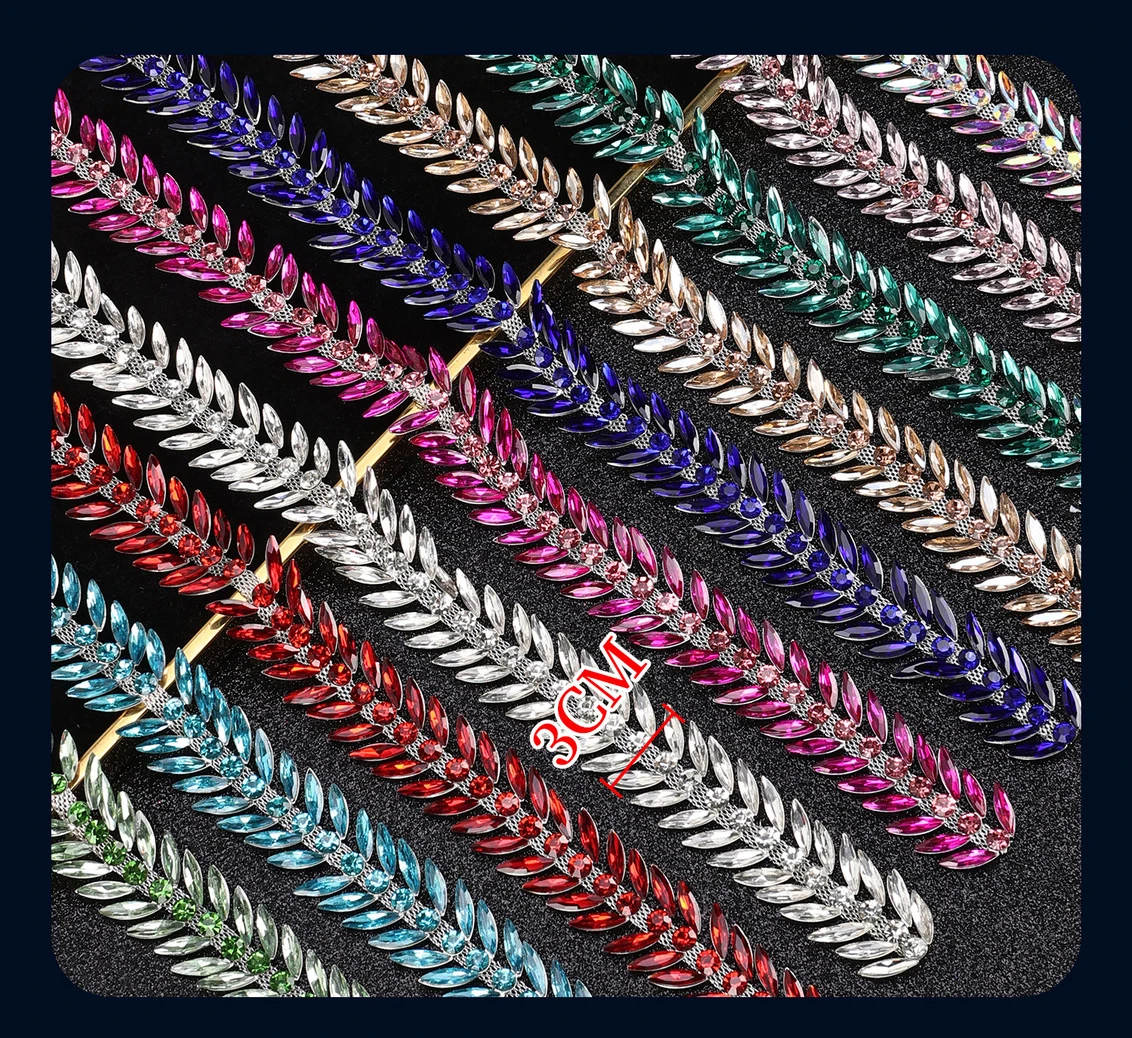5 Yards Strasskette Kristalldiamant DIY Bastelzubehör Kleidungsaccessoire Blattförmiges Strassband Nähzubehör Dekoration – Detail 3