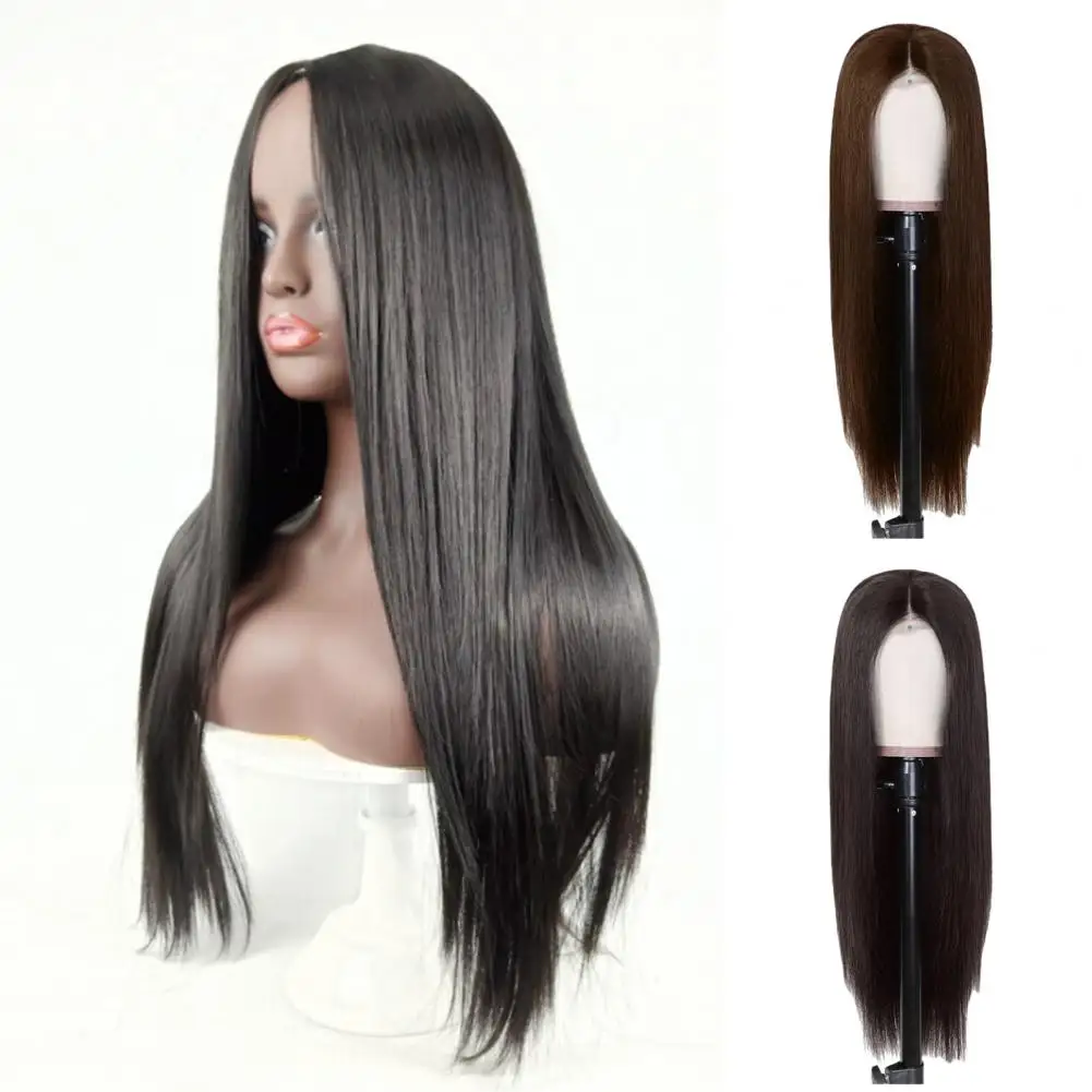 

75cm Women Long Straight Wig Middle Part Natural Looking Silky Heat Resistant High Temperature Fiber Black Brown Synthetic Hair