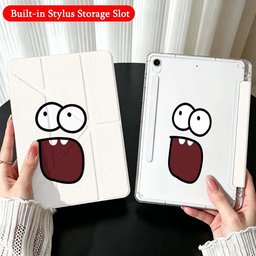 Cartoon Face With Mouth For Samsung Galaxy Tab A9 A8 A11 S6 S7 S8 S9 S10 FE Plus Lite Transparent Y-Shaped Folding Tablet Case