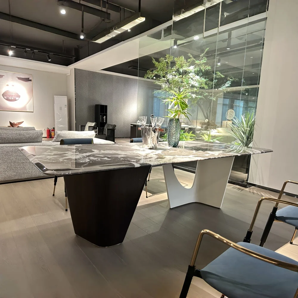 Italian Modern Marble Dining Table Latest Design with Wooden Base Steel Furniture for Apartment Hotel Villa Kitchen Dining Room
