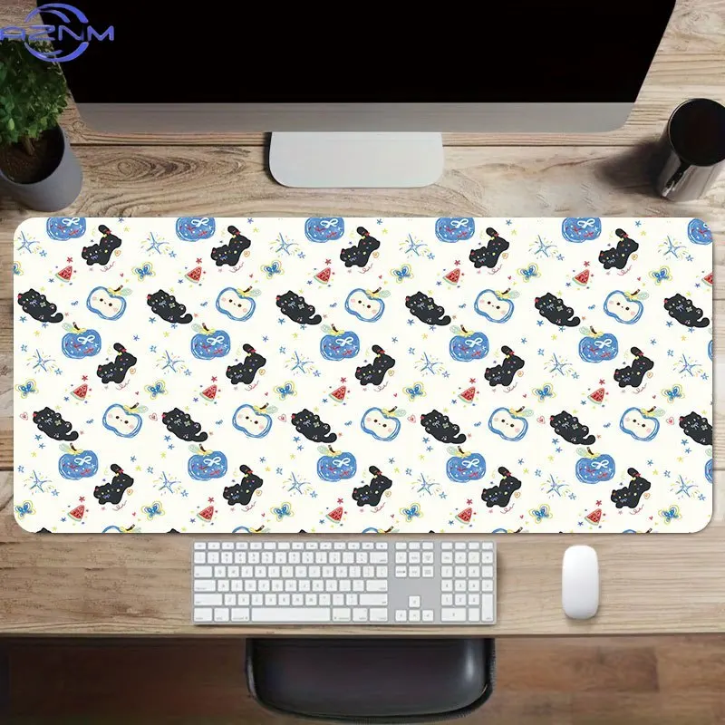 1pc Black Cat Design Mouse Pad  cm, Non Slip Extended Table Mat, Cute Watermelon Pattern Desk Mat for Office Home Decor, Soft Fa
