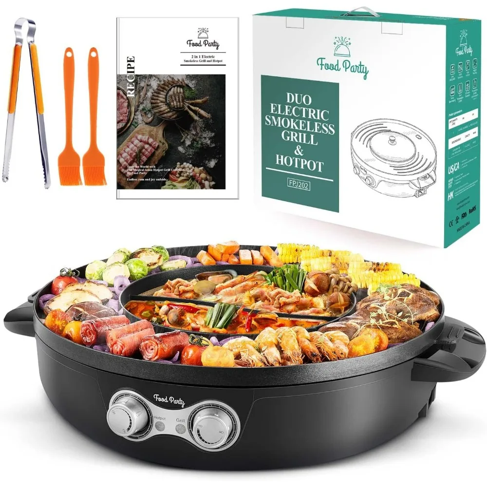 

Electric Smokeless Grill and Hot Pot, With Separable Cooking Plate, Deluxe Combo of 1 Recipe Book, 1 Tong, 1 Oil Brush