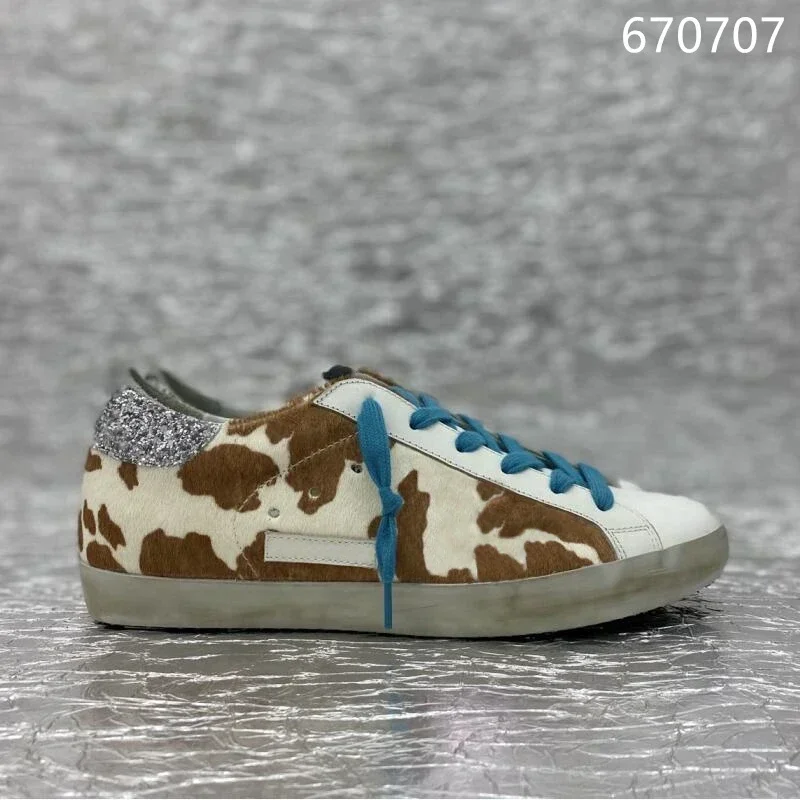 

2024 Luxury Classical Star Shoes Women's Designer Sneakers Silver Glitter Leopard Pony Hair Suede Leather Super Star Style Shoe