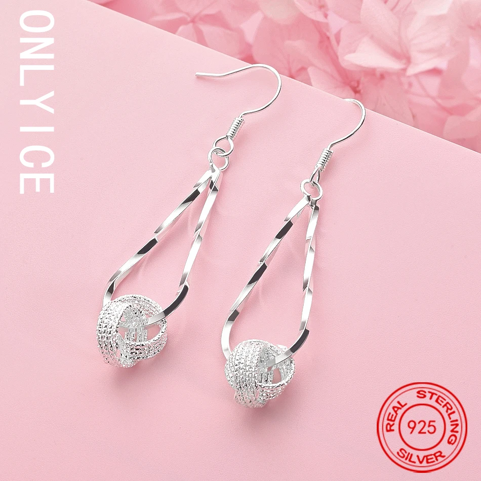 

New Trend 925 Sterling Silver Earrings For Women Fashion Jewelry Net Beads Long Earrings High Quality Holiday Gifts