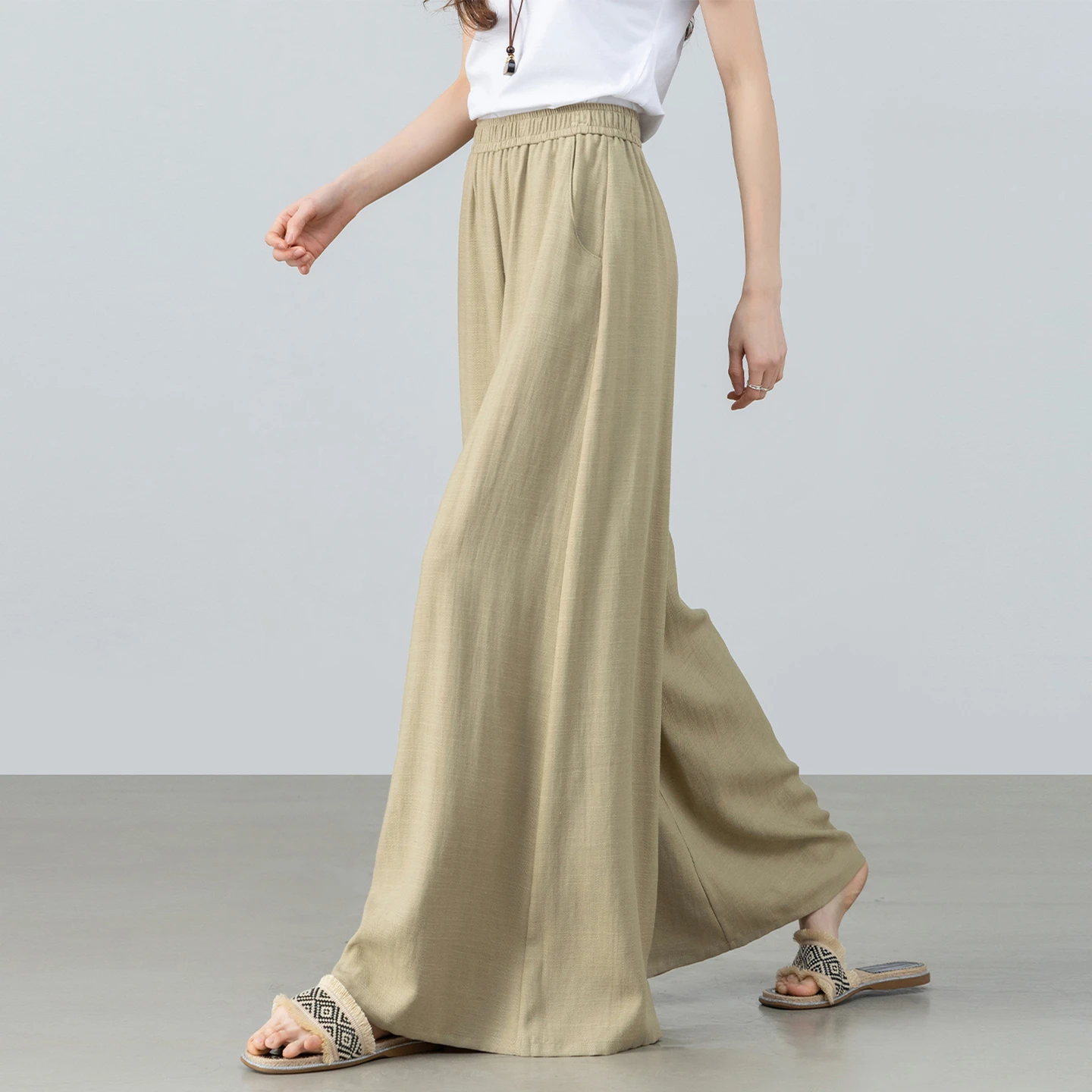 SENTUBILA Women's Linen Lyocell Culottes Wide Leg Pants 2026 Summer Elastic Waist Loose Casual Trousers Ladies Clothes 162KD5856